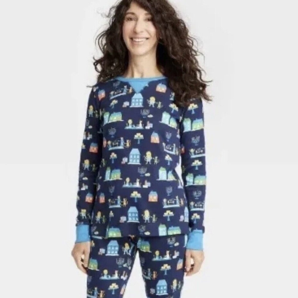 MATCHING- MOMMY AND CHILD HANUKKAH THEMED MENORAH PAJAMA SETS BLUE P.J.'S